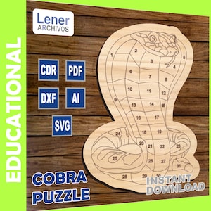 Houten Cobra Educatief Speelgoed Puzzel Lasergesneden Dxf Glowforge Svg Snijrouter Digitale Vector Ai Pdf Direct Downloaden