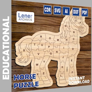 Holzpferd Lernspielzeug Puzzle Laser Cut Dxf Glowforge Svg Schneidefräser Digital Vektor Ai Pdf Sofort Download