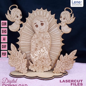 Dziewica z Guadalupe Cięcie laserowe MDF - SVG DXF Plik cyfrowy, Meksykańska sztuka religijna, Dekoracje katolickie, Glowforge, Lightburn