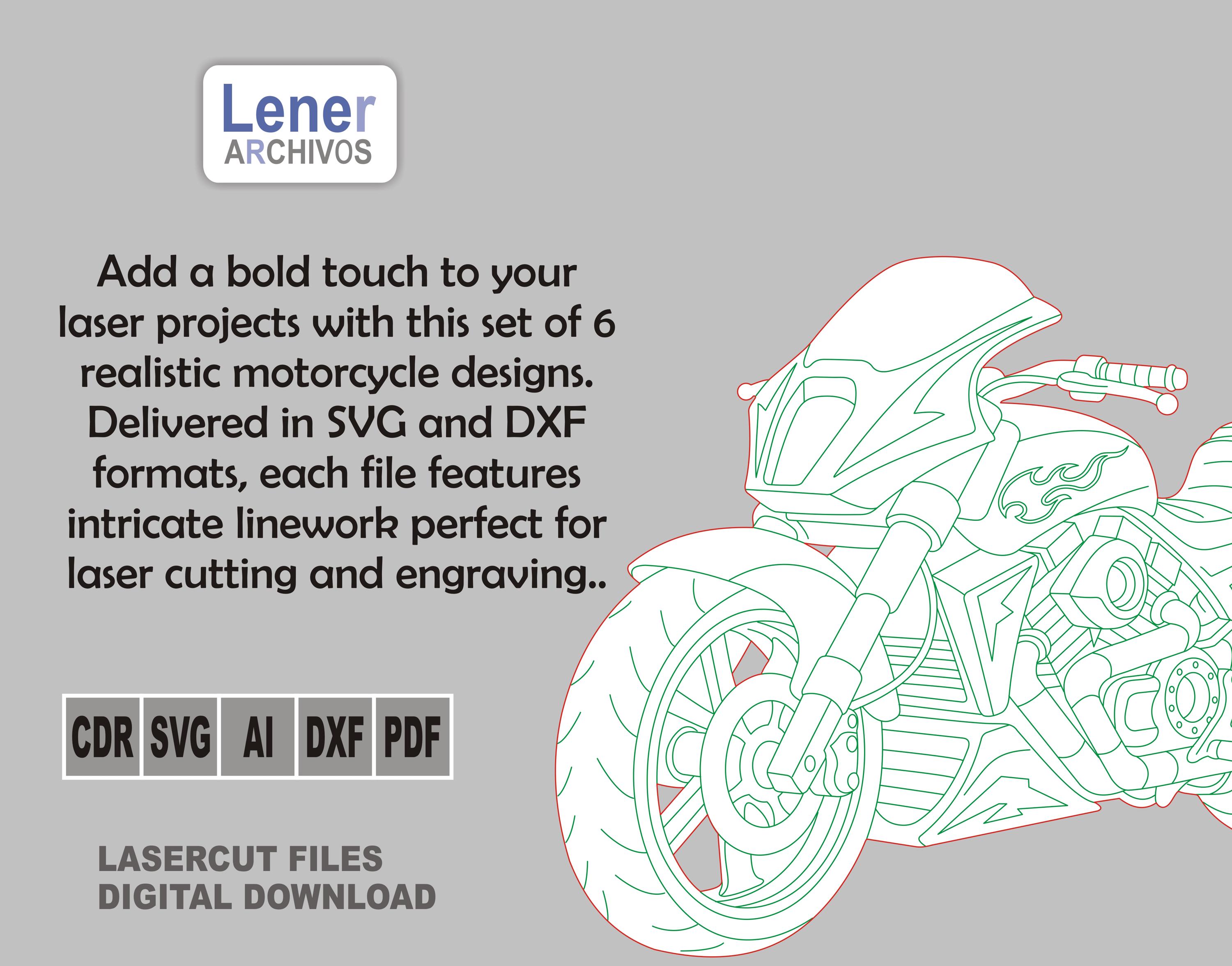 6 Realistic Motorcycle SVG DXF Files – Laser Cut Racing Motorbike
