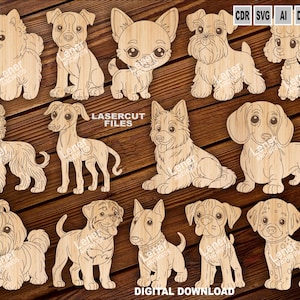 Psy MDF do malowania, Beagle, Rottweiler, Samoyed, Glowforge Laser Cut PDF-SVG, Lightburn Dog Breed Designs, Instant Download