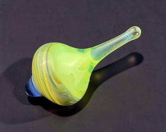 Mini Alien Green Glass Spinning Top, Handmade Collectible (#291)