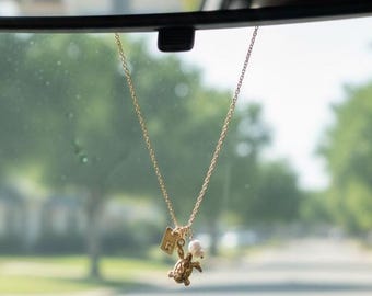 Turtle Car Mirror Charm | Pearl Initial Pendant | Safe Travel Protection Gift | Ocean Spirit Rearview Decor