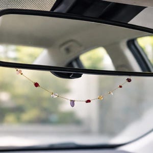 Chakra Inspired Gemstone Car Mirror Charm, Minimalist Crystal Rearview Hanging Decor, Spiritual Balance Travel Protection Gift