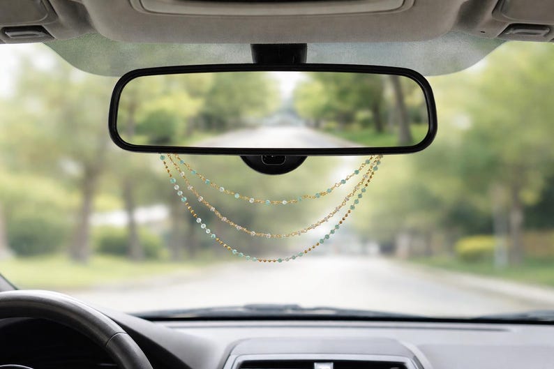 Spiritual Beaded Car Mirror Chain, Protective Gold Layered Charm, Road ...