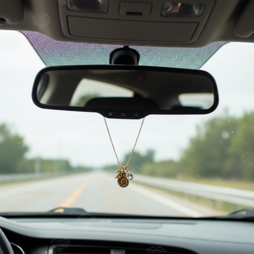Custom Car Mirror Charm Necklace, Minimal Rearview Mirror Hanging Decor ...