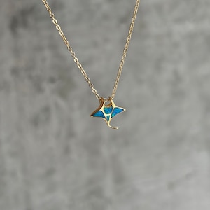 Manta Ray Necklace, Surfer Girl Necklace, Waterproof Beach Jewels, 18K Gold Plated, 40+5cm Adjustable, Little Mermaid, Boho, TahliaNJewels