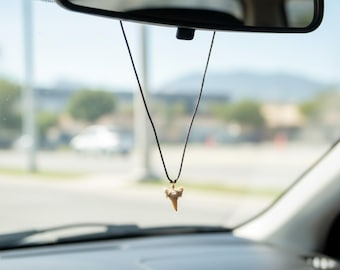Shark Tooth Car Mirror Charm | Beach Surfer Rearview Hanging Decor | Protection & Safe Travel Amulet | Minimal Coastal Gift