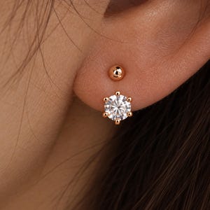 Rose Gold Ear Jacket Earrings, Six Prong Crystal Look Studs, Bridal Wedding Earrings, Dainty Bridesmaid Jewelry Gift