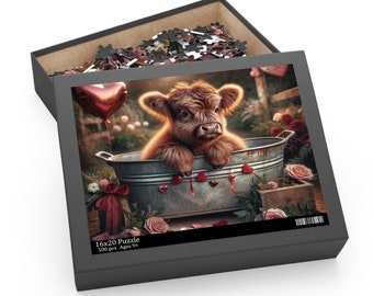 Highland Cow Valentines Puzzle (120, 252, 500-Piece), Valentines Day Gifts, Valentines Gift Ideas, Last Minute Gifts, Family Gifts