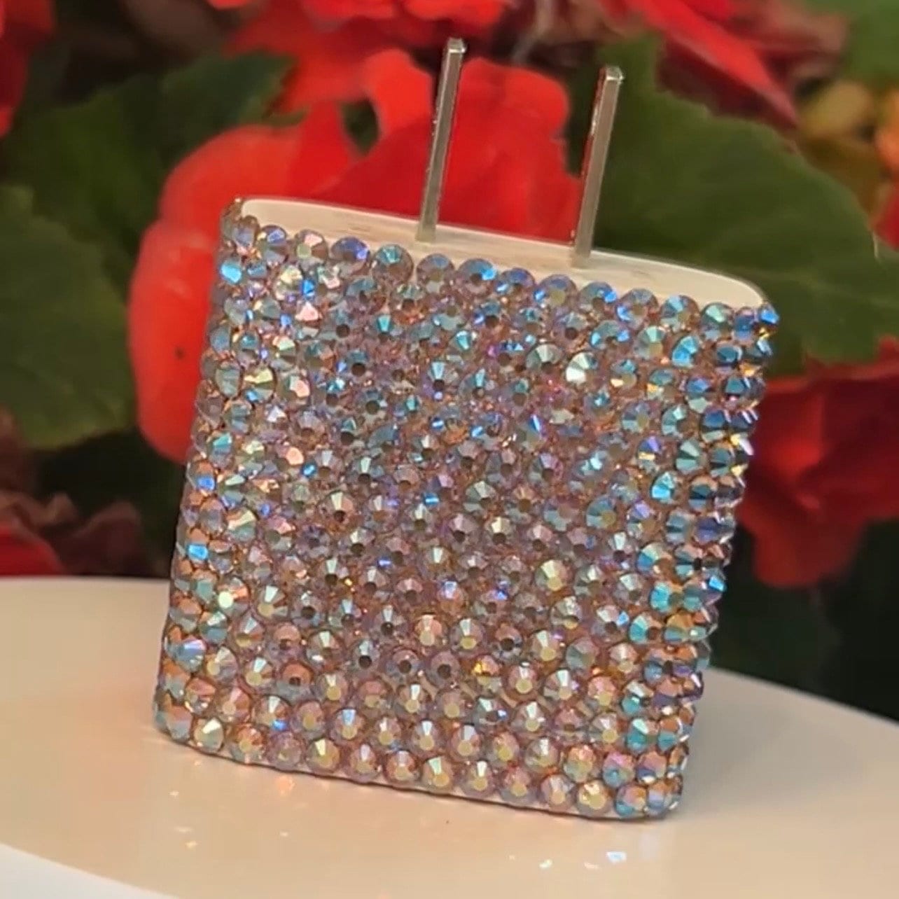 Blinged iPhone lightning charger block. Champagne AB Glass rhinestones. C port fits iPhone 13,14,15 & 16