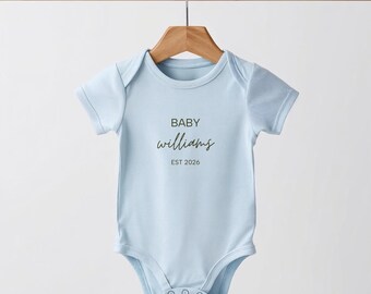 Personalized Pregnancy Announcement Bodysuit – Custom Last Name Onesie