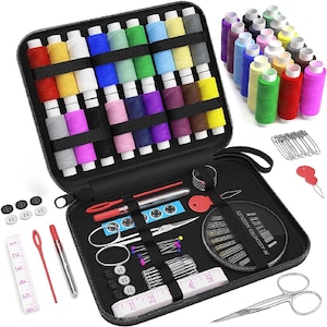 Kit de costura DIY: juego completo: hilos, agujas, tijeras, cinta métrica, botones y más para proyectos de manualidades, hogar, viajes, NUEVO