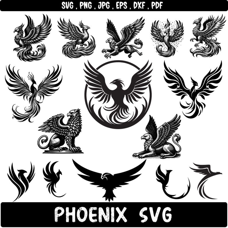 Phoenix Svg Bundle, Phoenix Clipart for Cricut, Phoenix Bird Silhouette