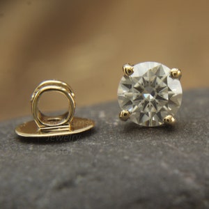 Round Moissanite Stud Earrings, 10K/14K/18K Gold, Screw back Earrings, Classic 4 Prong Solitaire Studs, Birthday & Wedding Anniversary gifts