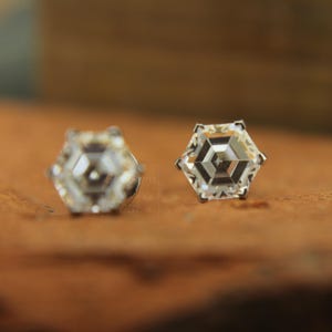 Hexagon custom Cut Moissanite Earrings - 14k White Gold ready to ship Studs, Screw Back Earrings, Wedding Anniversary Gifts, Birthday Gift,