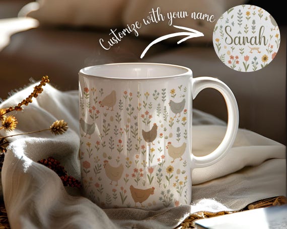 Chicken Mug, Farm Girl, Farmer Gift,Cute chicken, chicken theme gift for women, chicken gift idea, Personalized Cute Chicken Mug, Coffee mug