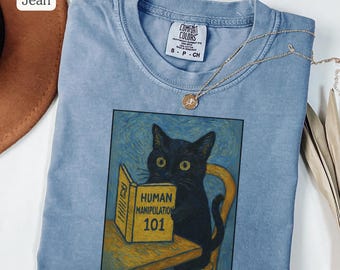Comfort Colors® Van Gogh Cat Shirt, Van Gogh Irises Cat Tshirt, Black Cat tee, Funny Cat shirt, Ladies Shirts, Funny gift idea