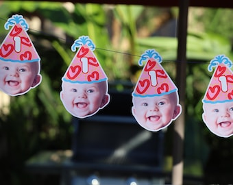 Custom Face Birthday Banner Garland: Personalized Party Decor with Age and Color Choice, Personalized Birthday Face Banner Party Decoration