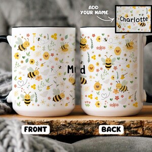 Bee Mug, Bee cups, Honeybee Mug, Teacher Gift, Gardening Mug, Custom Mug, Bee Flower Mug,Bee Lover, Cute Bee Gift