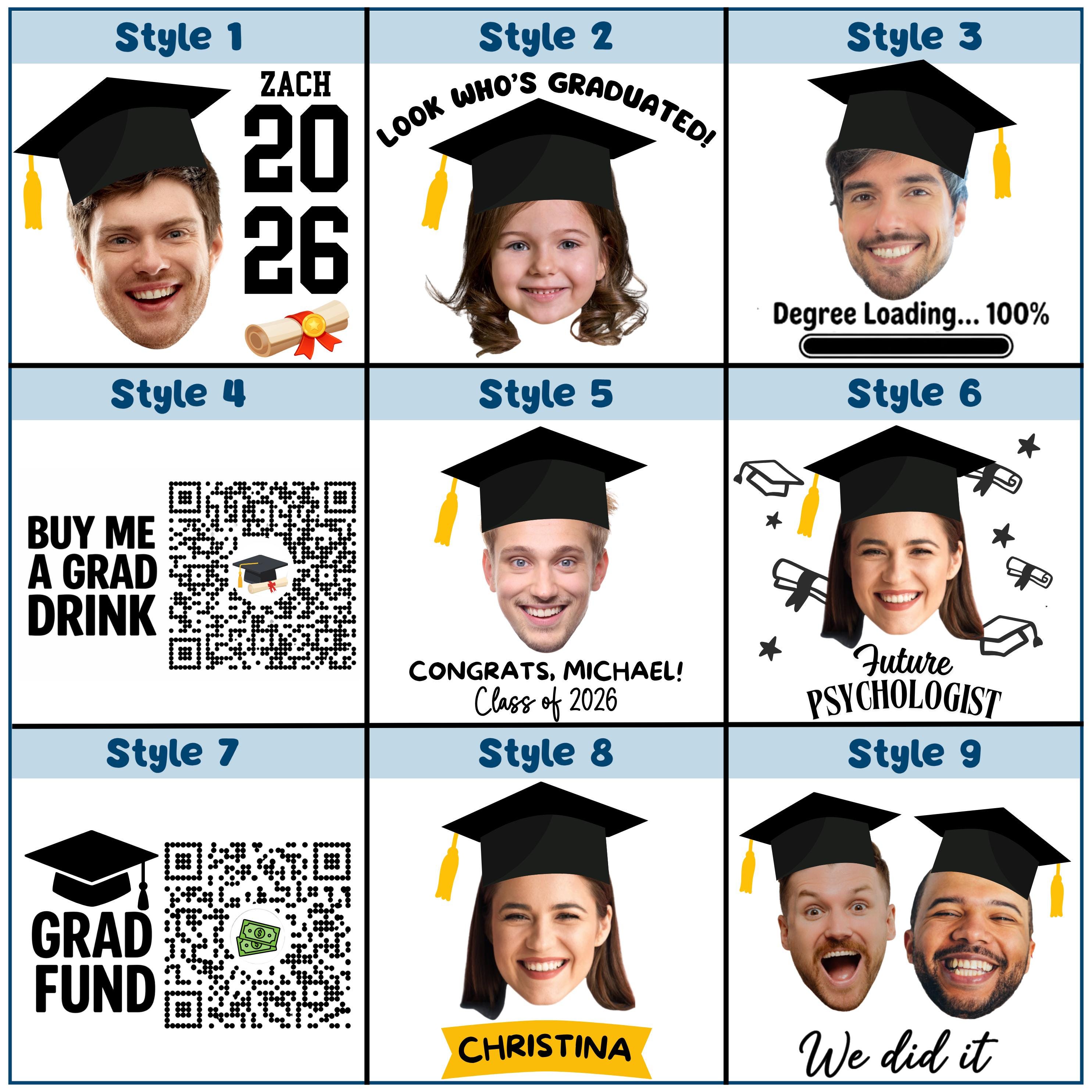 Grad Face Sign Custom Grad Face Temporary Tattoo — Graduation Party Favor, Class of ...