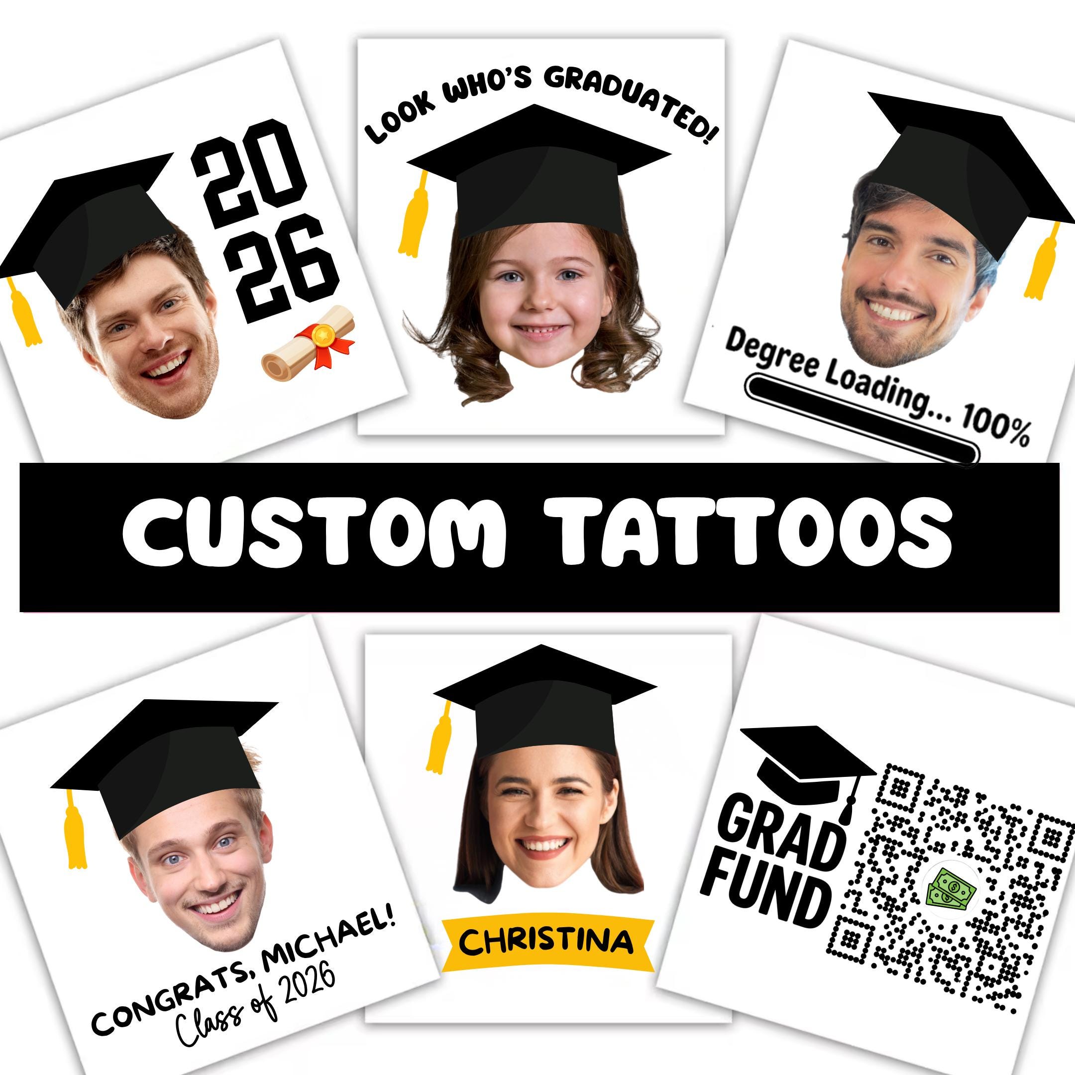 Grad Face Sign Custom Grad Face Temporary Tattoo — Graduation Party Favor, Class of ...