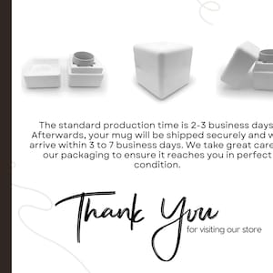 Pu&ograve; includere: Imballaggio in schiuma bianco con una tazza all'interno, mostrato in diverse disposizioni. Il testo recita "SHIPPING DETAILS" e "Thank You for visiting our store."