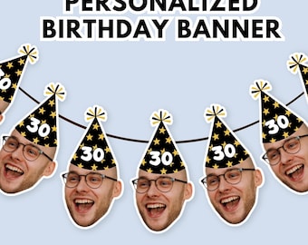 Custom Face Photo Garland for Men / Woman  – Funny Husband Birthday Banner, Personalized 30th, 40th, 50th, 60th Birthday Gift for Him Her