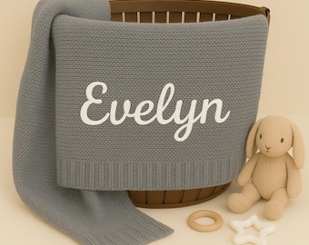 Personalized Embroidered Baby Blanket, Custom Name Knit Blanket, Monogrammed Baby Blanket, Newborn Baby Boy Blanket, Custom Baby Shower Gift