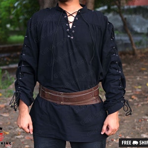 Renaissance Fair Larp Mens Tunic, Aesthetic Medieval Viking Tunic, Comfort Colors Retro Pirate Shirt, Vintage Unique Pullover Cotton Tunic