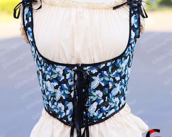 Laitière florale crop top corset, haut corset Renaissance sous la poitrine Y2k, corset médiéval à lacets Cottagecore, corset de fée élégant Ren Faire