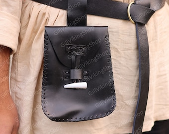 Renaissance Fair Gothic Belt Bag, Medieval Viking Larp Bag, Small Leather Travel Belt Pouch, Fantasy Pirate Elf Coins Waist Purse for Adults