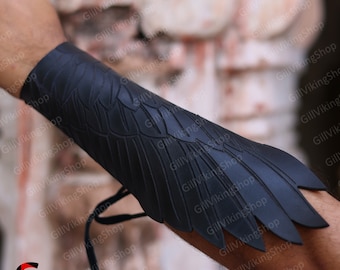 Medieval Samurai Knight Armor, Viking Leather Wings Bracers, Ren Faire Cosplay Gothic Armor, Renaissance Aesthetic Larp Leather Arm Armor