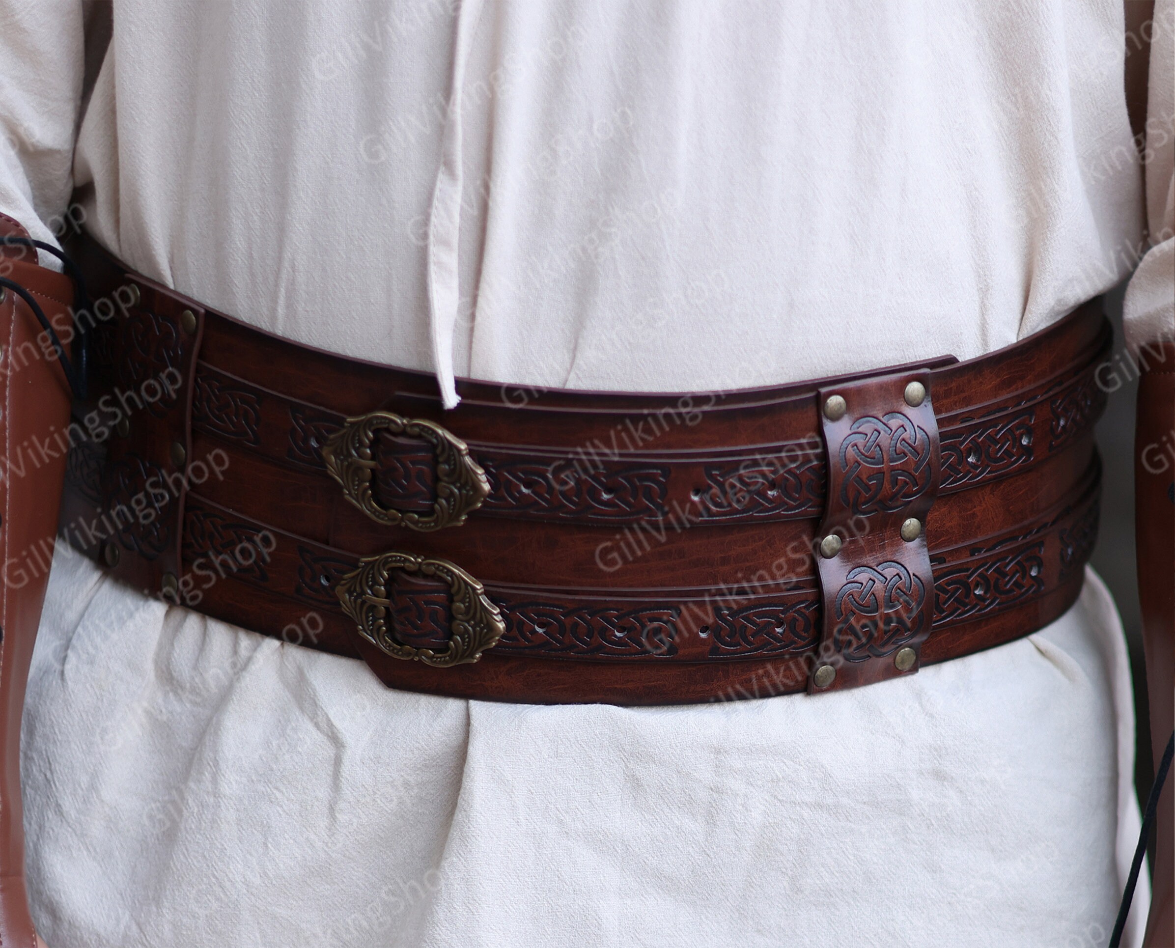 Medieval PU Leather Belt Renaissance Accessory Pirate Viking Belt Renaissance Viking Embossed Wide Belt Medieval Faux Leather  main image 2