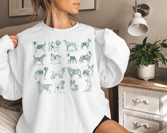 Hunderassen Grafik Sweatshirt, Hundemama Rundhals Sweatshirt, süßes Hunde Mama Sweatshirt, Hunde Liebhaber Geschenk, Vintage Hunde Shirt, Einzigartige Hunde Mama Geschenk