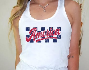 Checkered America Tank Top, Red White and Blue Tank, Patriotic 4th of July Tank, Cute USA Tank Top, Independence Day Tank, Memorial Day Gift