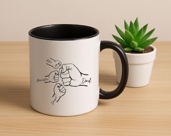 Fist Bump Dad Mug, Custom Best Dad Ever Mug, Cute Dad and Kids Fist Bump Mug, Personalized Mug for Dad, Gift from Kid, Birthday Gift for Dad