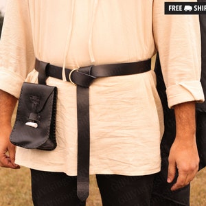 Ren Faire Wikinger Larp Goth Gürtel, Renaissance Mittelalter Gürteltasche, Fantasy Kleiner Ledergürtel Geldbörse, Steampunk Taille Ring Gürtel mit Rock Hikes