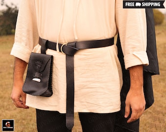 Cinturón gótico Ren Faire Viking Larp, bolso de cinturón medieval renacentista, bolso de cinturón de cuero pequeño de fantasía, cinturón de anillo de cintura Steampunk con caminatas de falda
