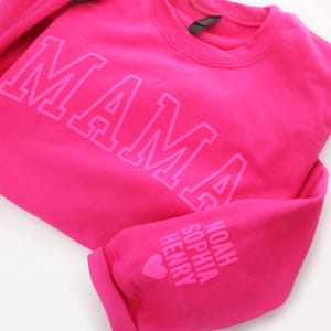 Neon Puff Pink Sweatshirt, Personalized Puff Mama Sweatshirt, Embossed Mama Sweatshirt, Cool Mom Crewneck Sweatshirt, Special Gift for Mom