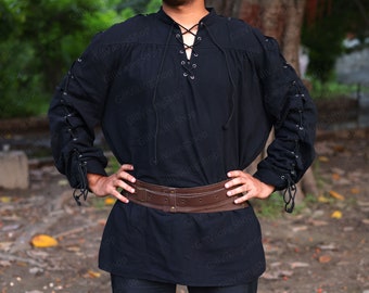 Aesthetic Medieval Viking Tunic, Renaissance Fair Larp Mens Tunic, Comfort Colors Retro Pirate Shirt, Vintage Unique Pullover Cotton Tunic