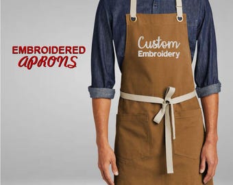Personalized Embroidered Apron, Custom Apron for Men & Women, Workshop Apron with Pockets, Custom Text Embroidered Apron, Father Day Gift