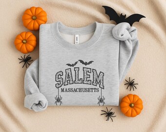 Sweat brodé Salem, sweat ras du cou Halloween, pull Salem Massachusetts, pull à capuche Halloween, pull Halloween rétro