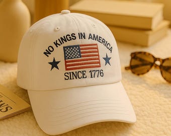 Chapeau No Kings in America, chapeau brodé USA, chapeau anti-Trump, chapeau drapeau américain, chapeau politique 4 juillet, chapeau pro-démocratie, casquette patriotique