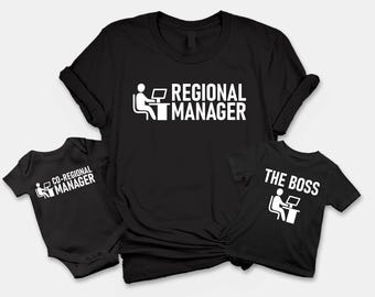 Regional Manager Baby Onesie & Assistant Shirt, Office Inspired Matching Family Shirt, Fathers Day Gift, Dad and Baby Shirt, Funny Dad Shirt