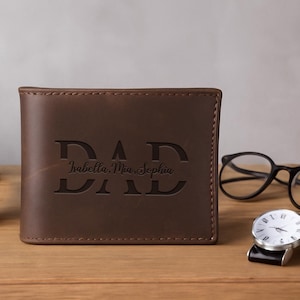 Personalized Wallet for Dad, Custom Engraved Leather Wallet with Kids Names, Father's Day Gift for Papa, Custom Wallet for Men, Gift for Dad
