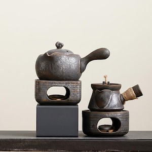 Juego de tetera de cerámica WabiSabi con calentador de velas - 300/900 ml