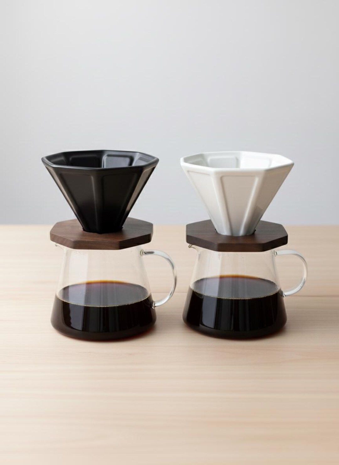 Structured Coffee Dripper With Solid Walnut Base, Black & White - Etsy