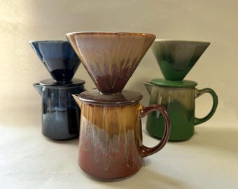 Juego de gotero y servidor de café de cerámica con esmaltado degradado artesanal