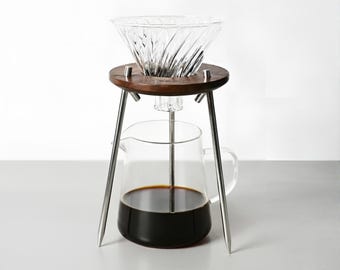 Stylish Pour Over Coffee Dripper Holder, Detachable, Mix Beauty of Stainless Steel and Walnut